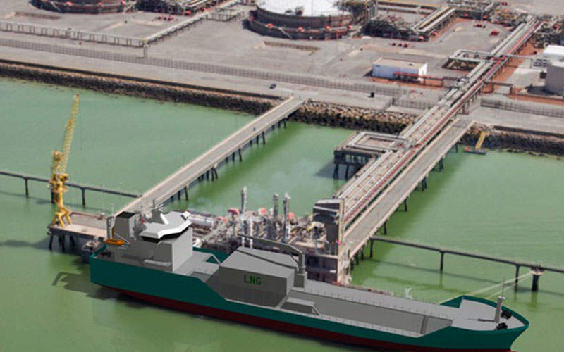 Concept view of an LNG bunker vessel at a terminal